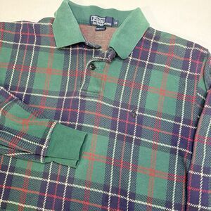 Polo Ralph by Lauren Men’s Med Green Blue Plaid Heavy Knit Rugby Long Sleeve USA